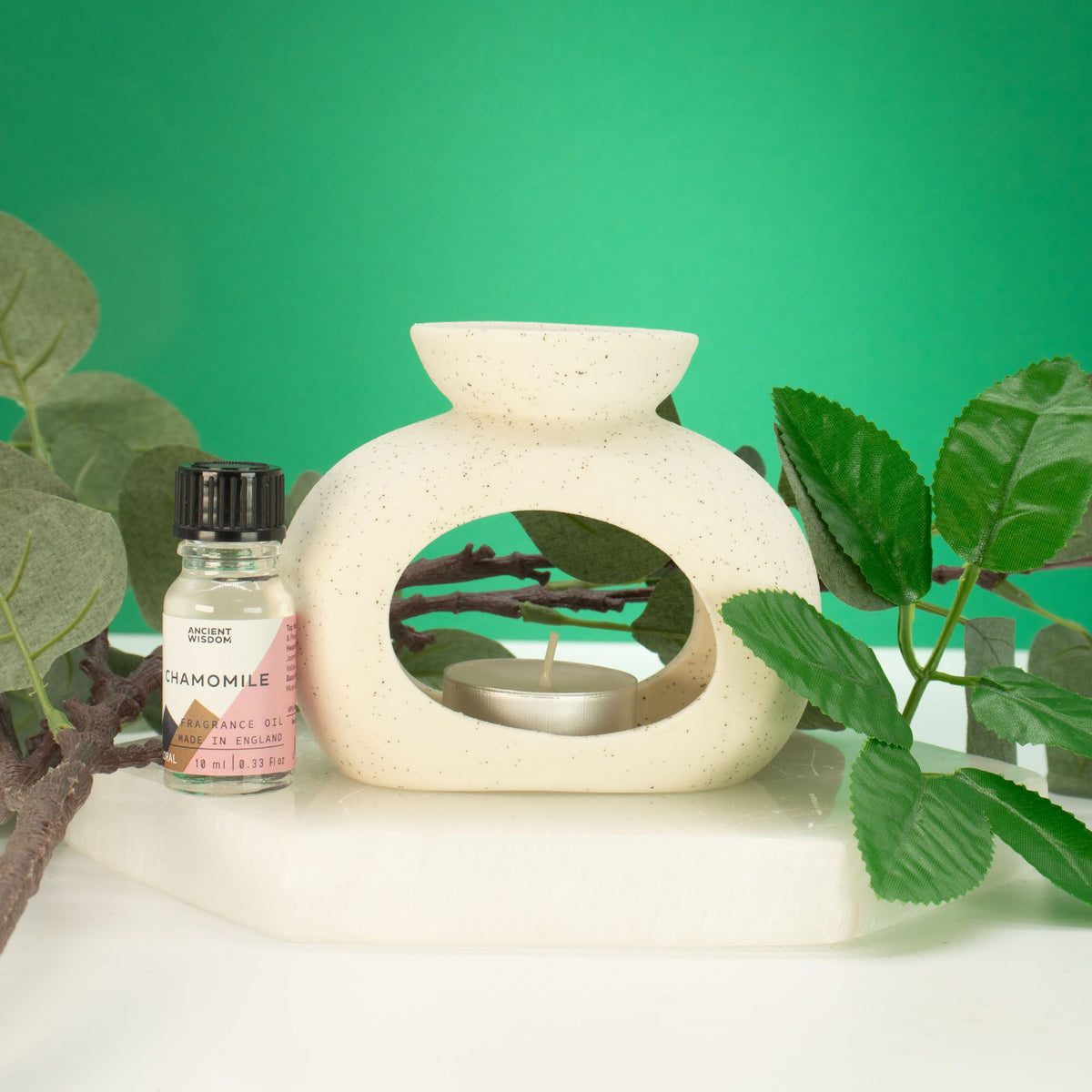 Ceramic Zen Oil Burner - Oval Pebble - Speckled Off-White