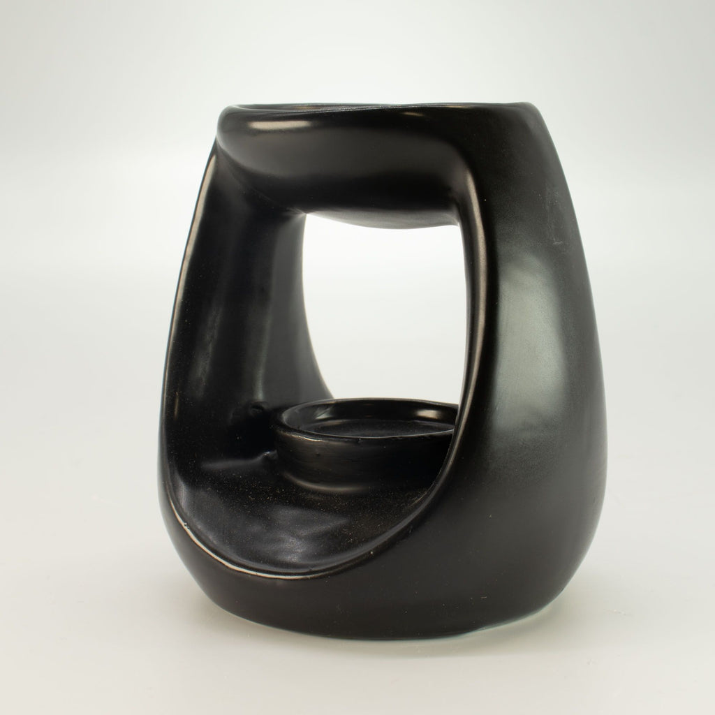 Ceramic Zen Oil Burner - Large Oval Pebble  - Matt Black