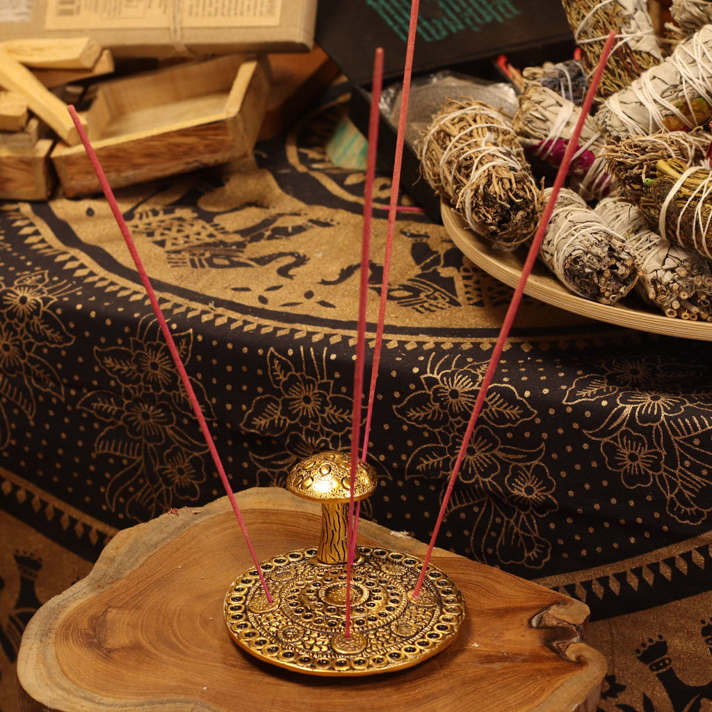 Mushroom Plate Incense Holder - Brass Effect