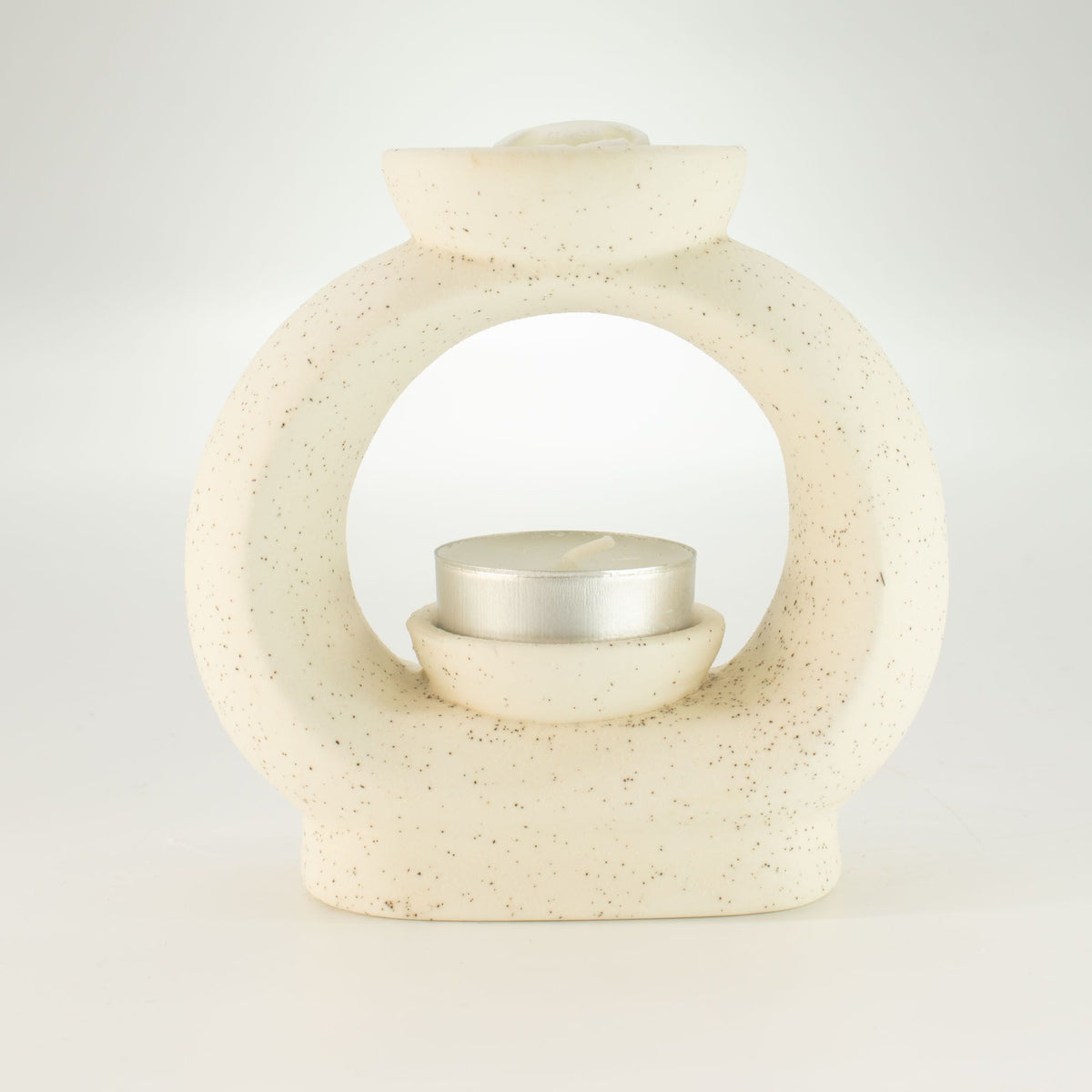 Ceramic Zen Oil Burner - Large Oval Pebble  - Speckled Off-White