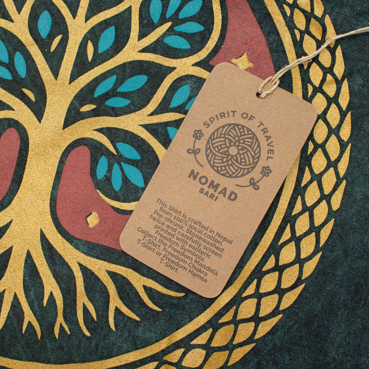 Nomad Sari Stonewashed Cotton T-Shirt - Tree of Life - Green - Small
